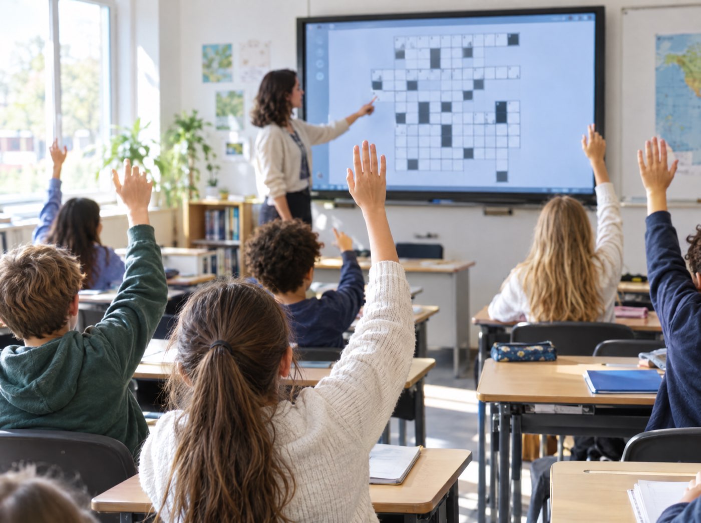 A class solving a crossword together