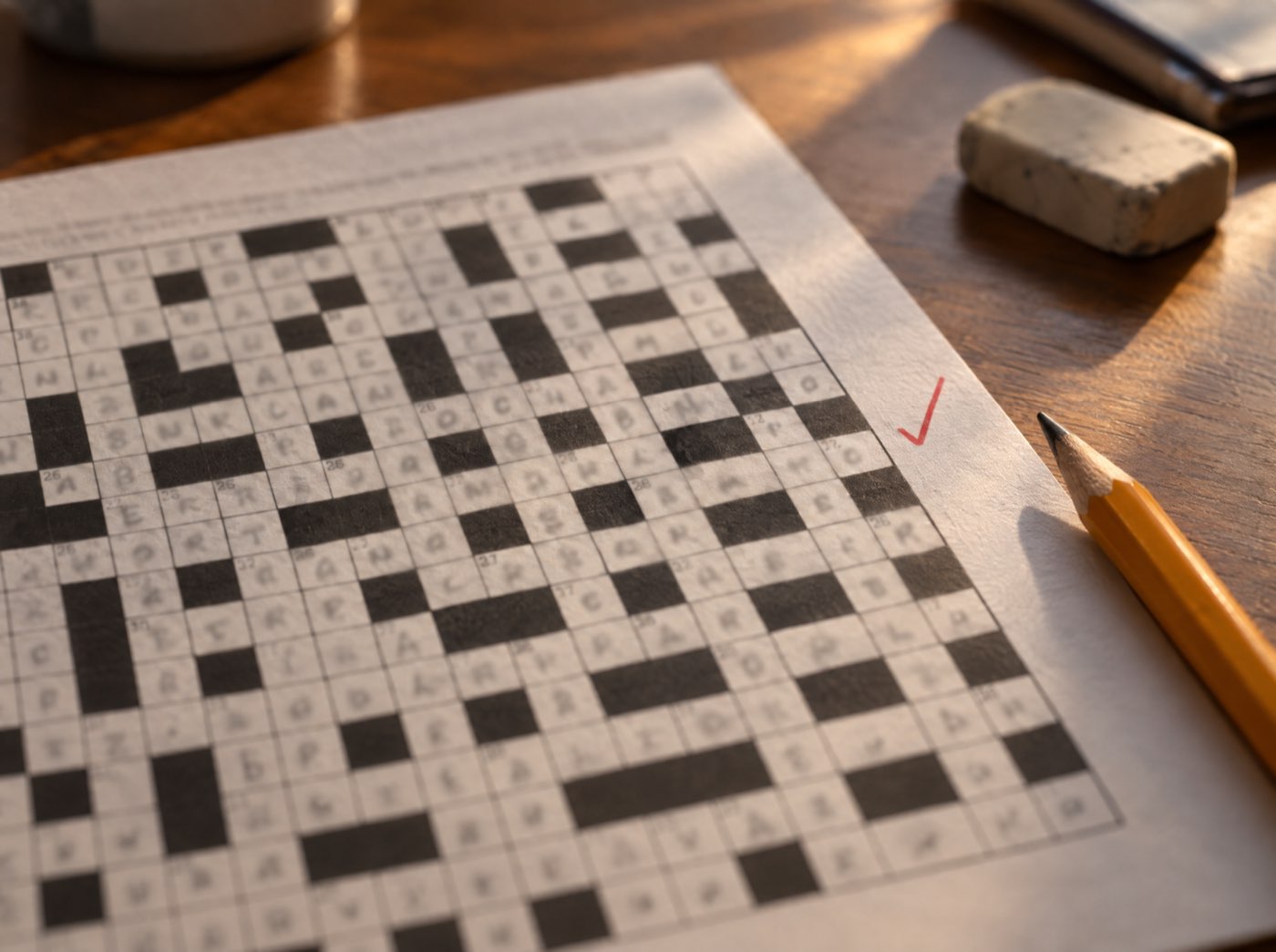 A finished crossword, checked