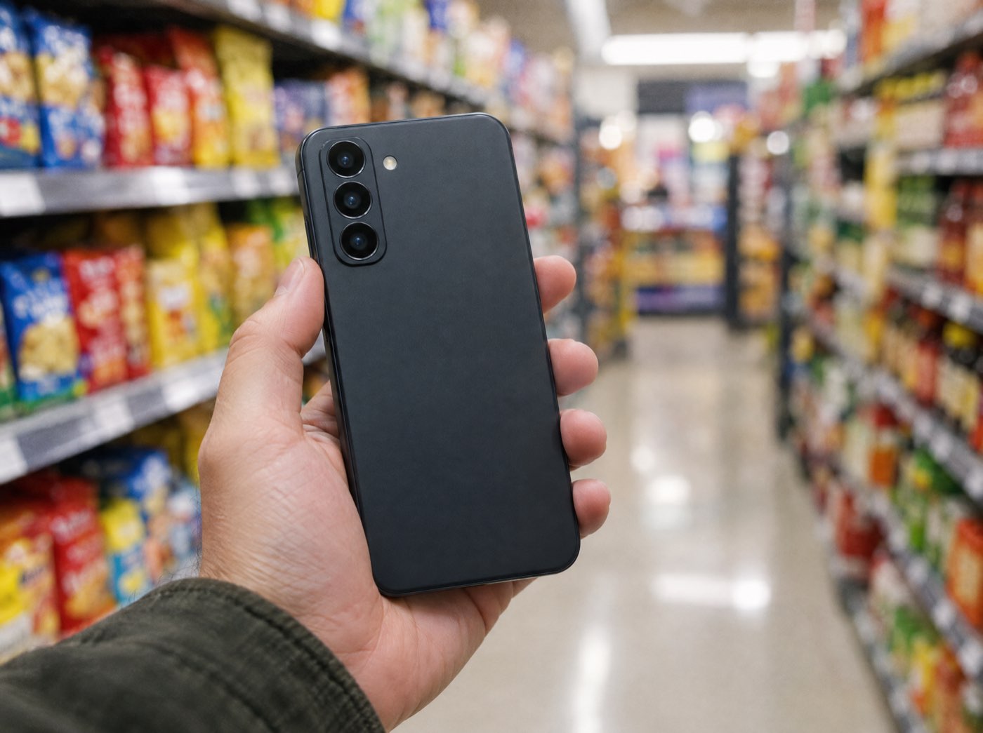 A member with the app open in a store aisle