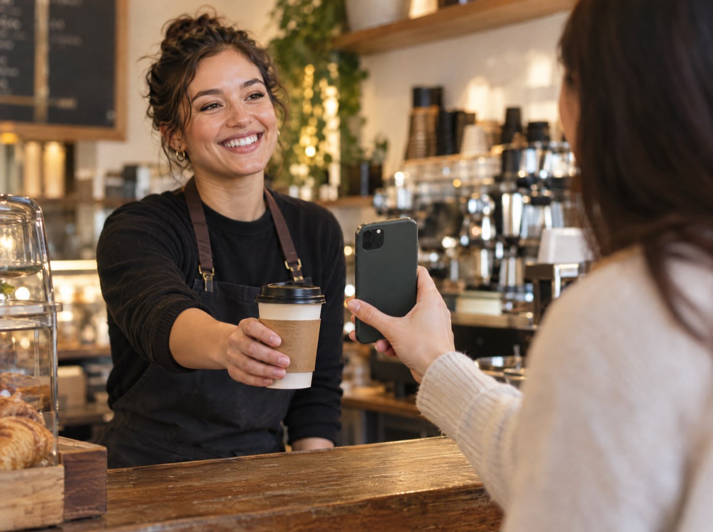 A member redeeming a reward at a cafe