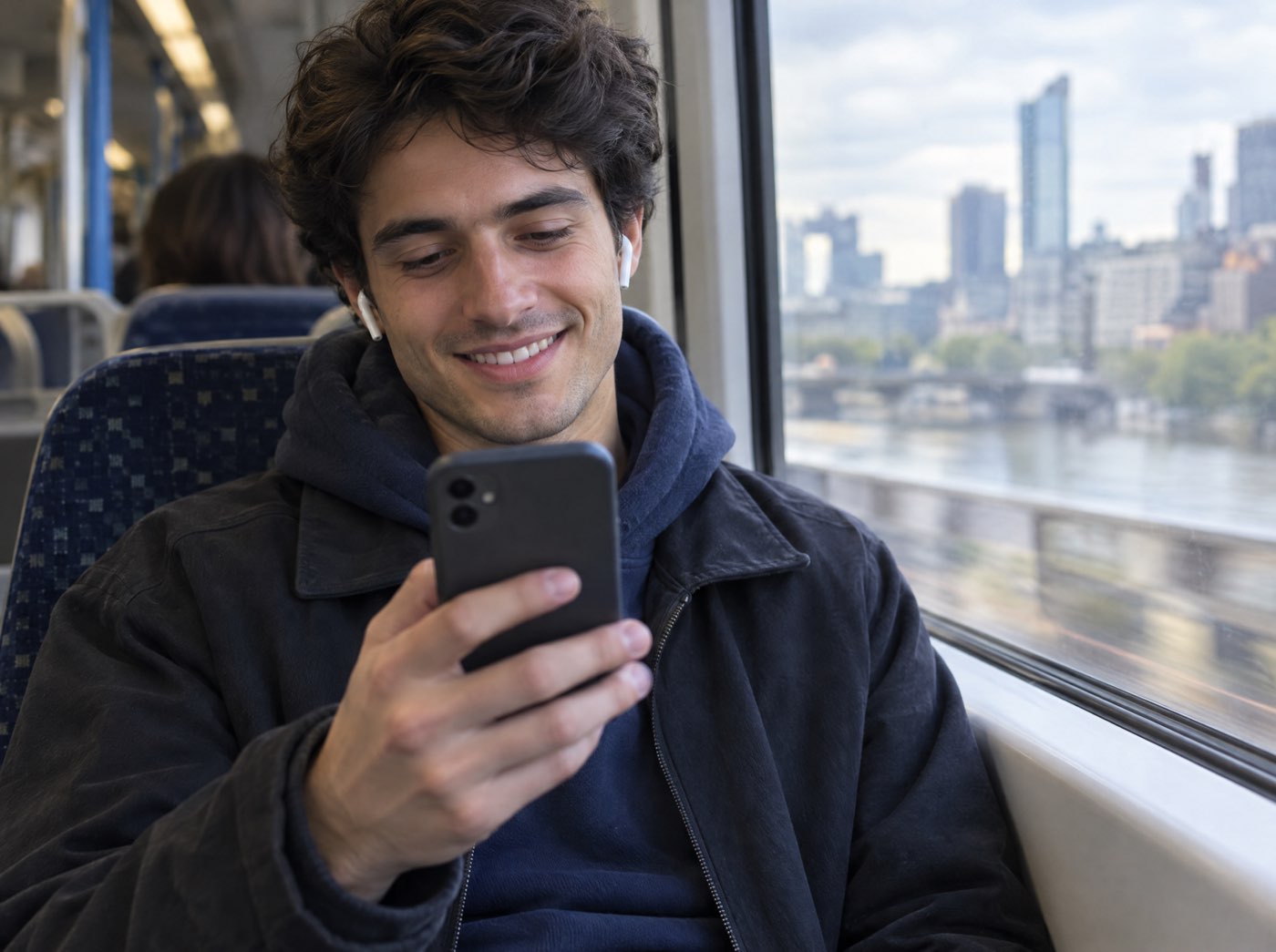 A commuter playing the day’s puzzle on the train